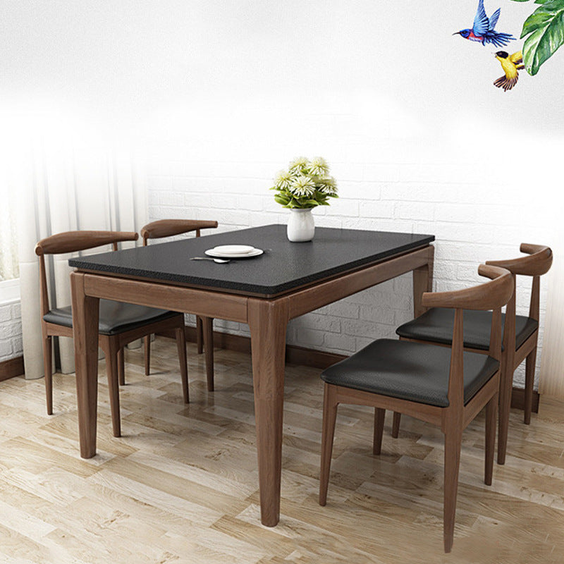 Black Stone Top Dining Table Mid-Century Modern Dining Table with 4 Wood Legs