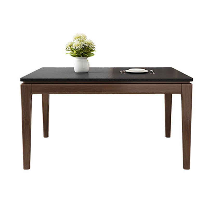 Black Stone Top Dining Table Mid-Century Modern Dining Table with 4 Wood Legs