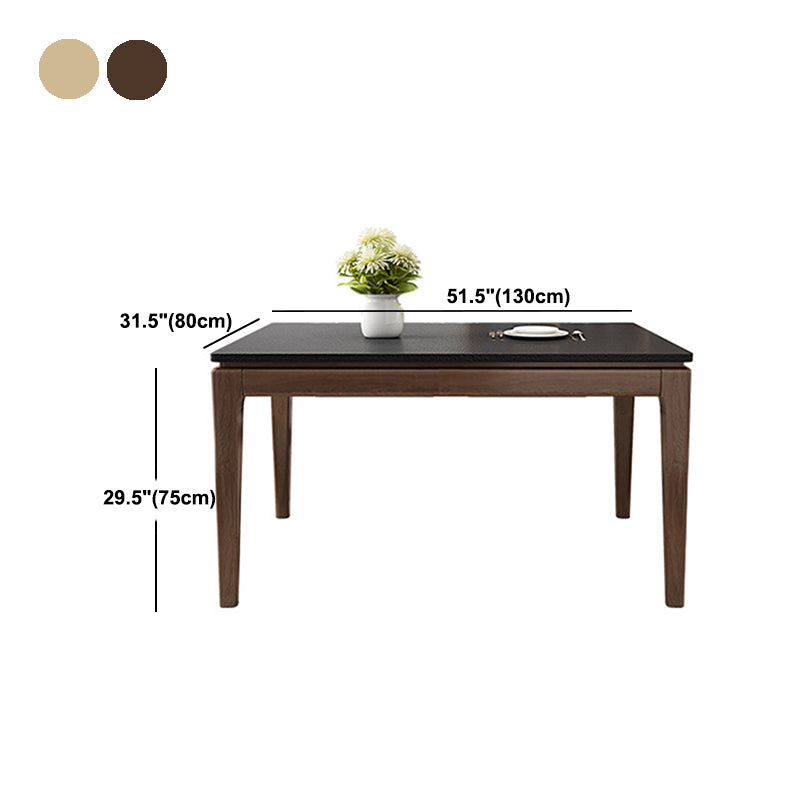 Black Stone Top Dining Table Mid-Century Modern Dining Table with 4 Wood Legs