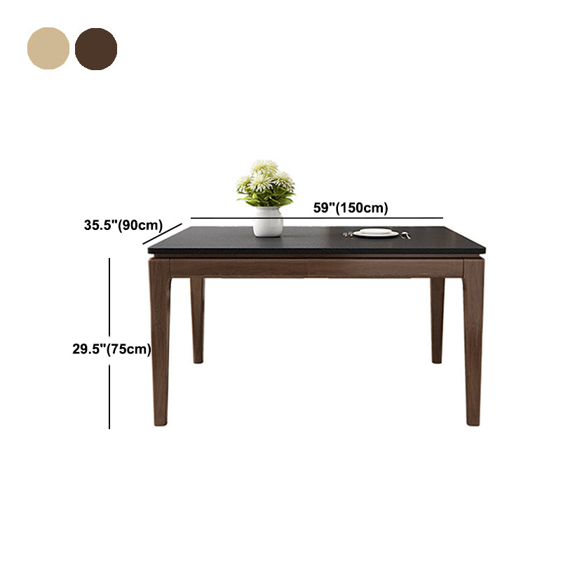Black Stone Top Dining Table Mid-Century Modern Dining Table with 4 Wood Legs