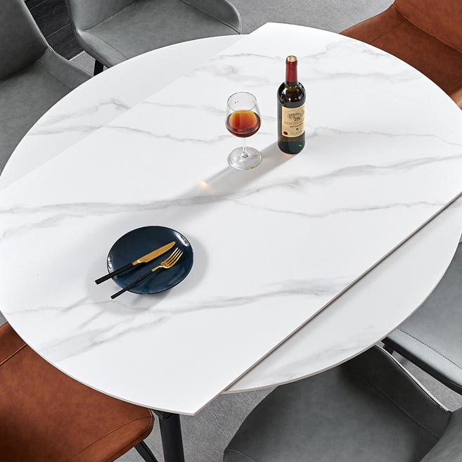 Simplicity Style Stone Dining Table Round Drop-Leaf Table with 4-foot