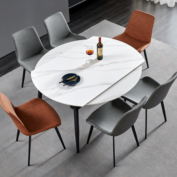 Simplicity Style Stone Dining Table Round Drop-Leaf Table with 4-foot