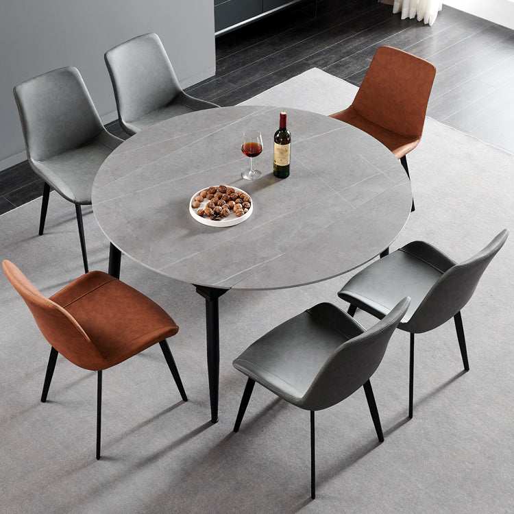 Simplicity Style Stone Dining Table Round Drop-Leaf Table with 4-foot