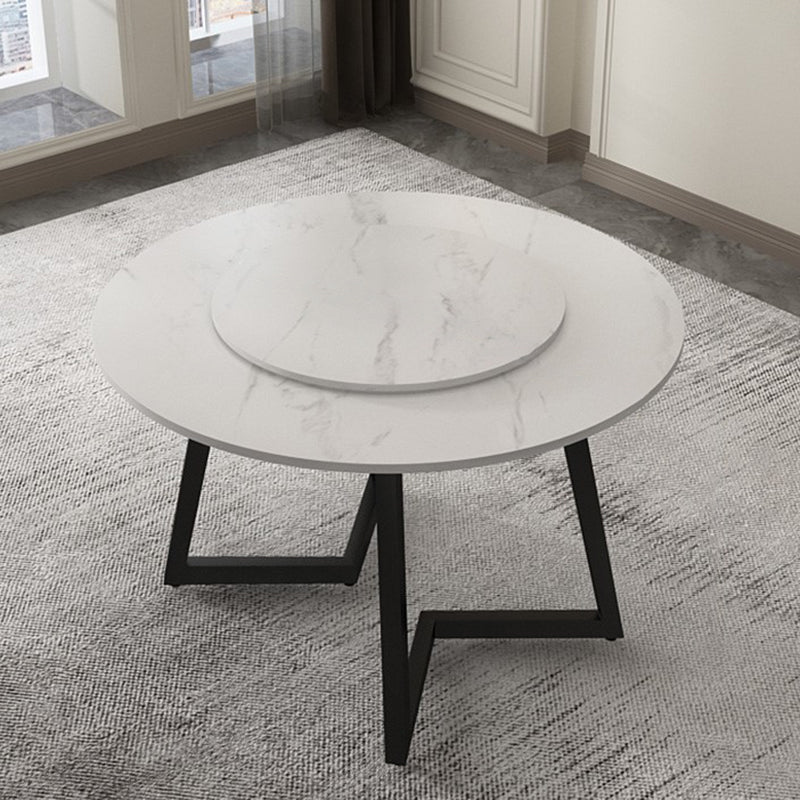 Round Double Pedestal Table Simplicity Style Dining Site Table with Turntable