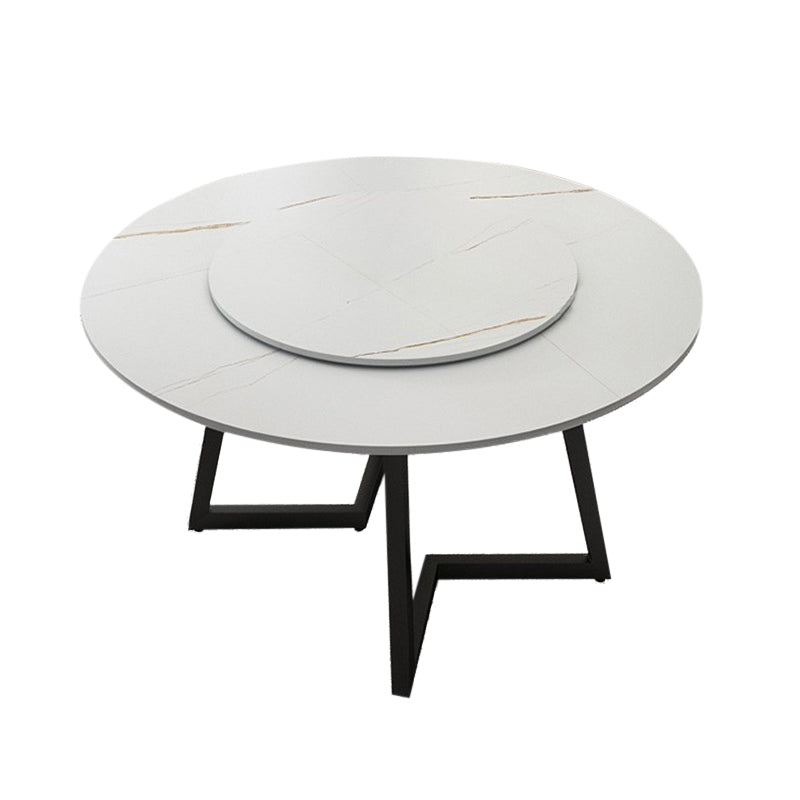 Round Double Pedestal Table Simplicity Style Dining Site Table with Turntable