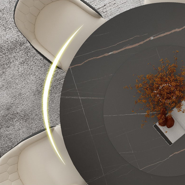 Round Double Pedestal Table Simplicity Style Dining Site Table with Turntable