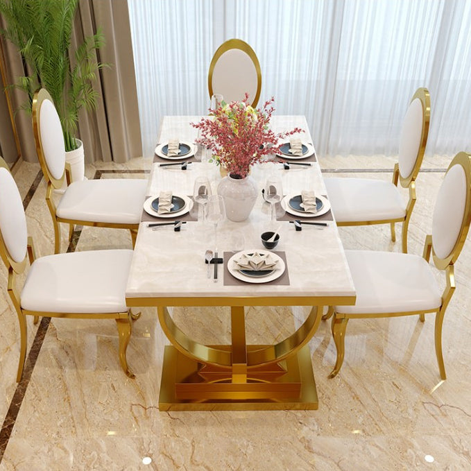 Stainless Steel Traditional Luxury Rectangle Table Marble Top Table with Trestle Base