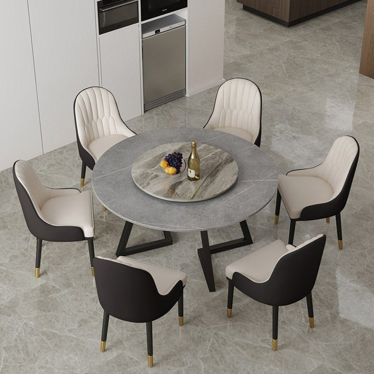 Round Double Pedestal Table Simplicity Style Stone Dining Site Table