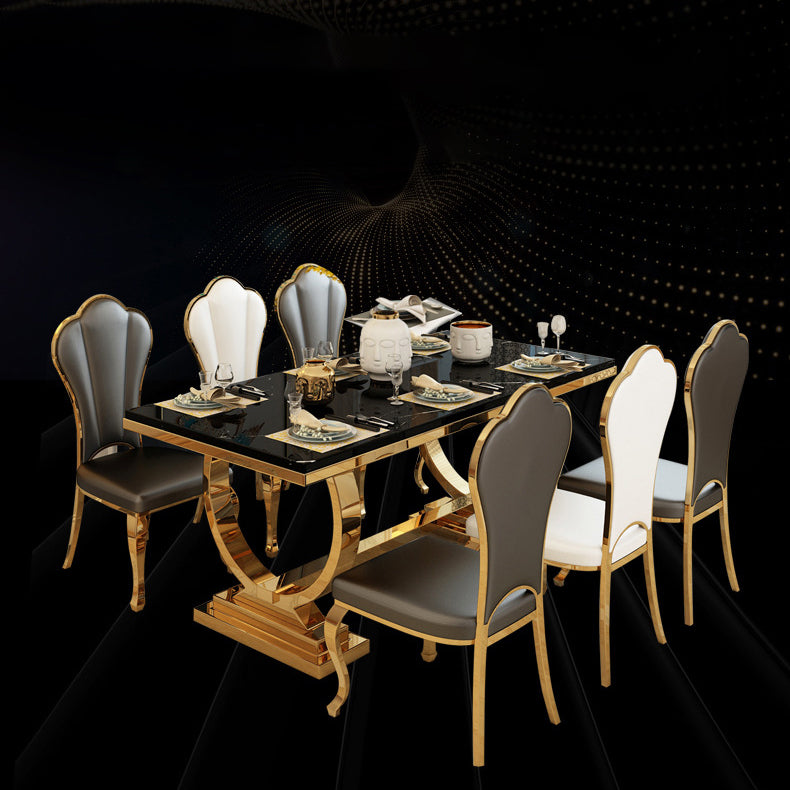 Marble Top Traditional Luxury Table Rectangle Dining Table with Trestle Base