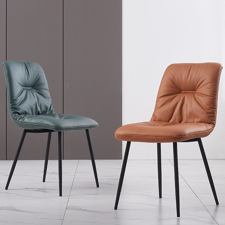 Contemporary Faux Leather Armless Dining Chairs Metal Dining Chair for Home Use