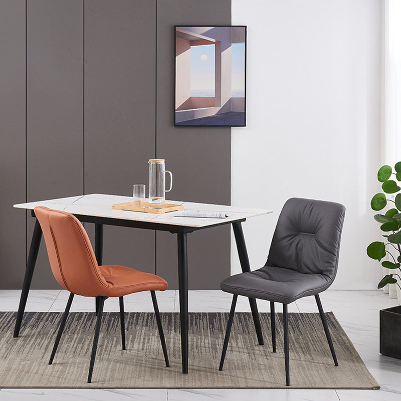 Contemporary Faux Leather Armless Dining Chairs Metal Dining Chair for Home Use