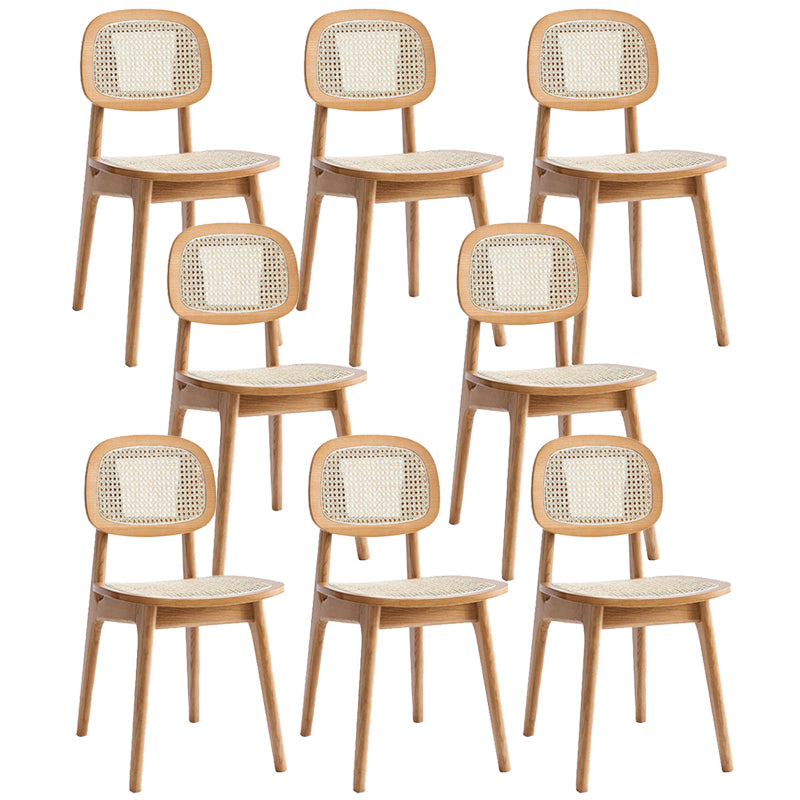 Modern Rattan Dining Chairs Open Back Dining Side Furniture with Wood Legs in Matte Finish