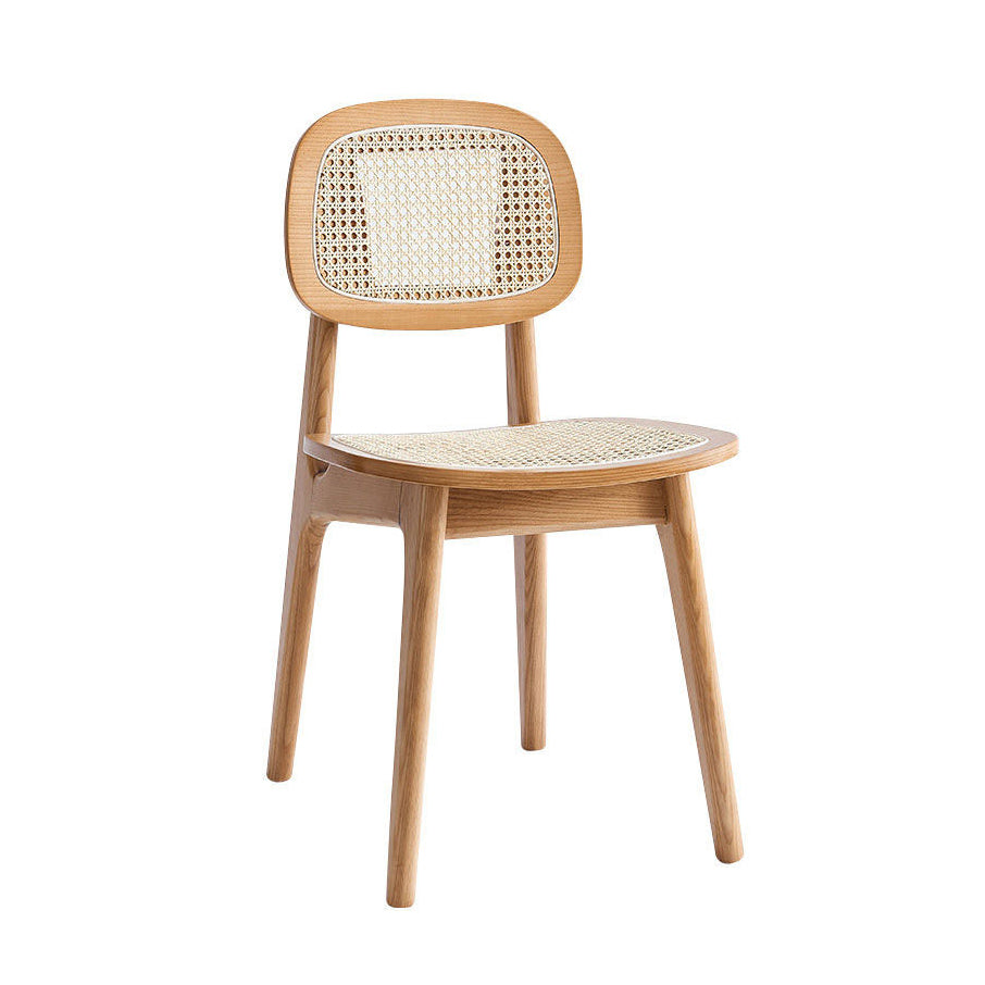 Modern Rattan Dining Chairs Open Back Dining Side Furniture with Wood Legs in Matte Finish