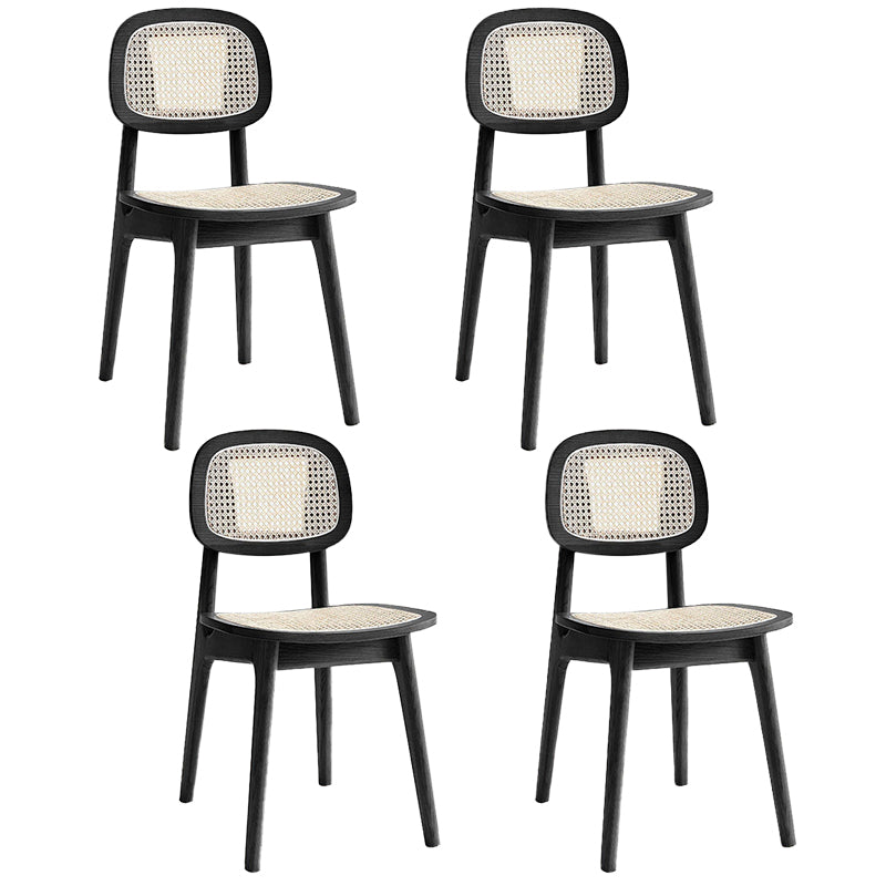 Modern Rattan Dining Chairs Open Back Dining Side Furniture with Wood Legs in Matte Finish