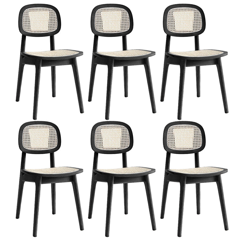 Modern Rattan Dining Chairs Open Back Dining Side Furniture with Wood Legs in Matte Finish