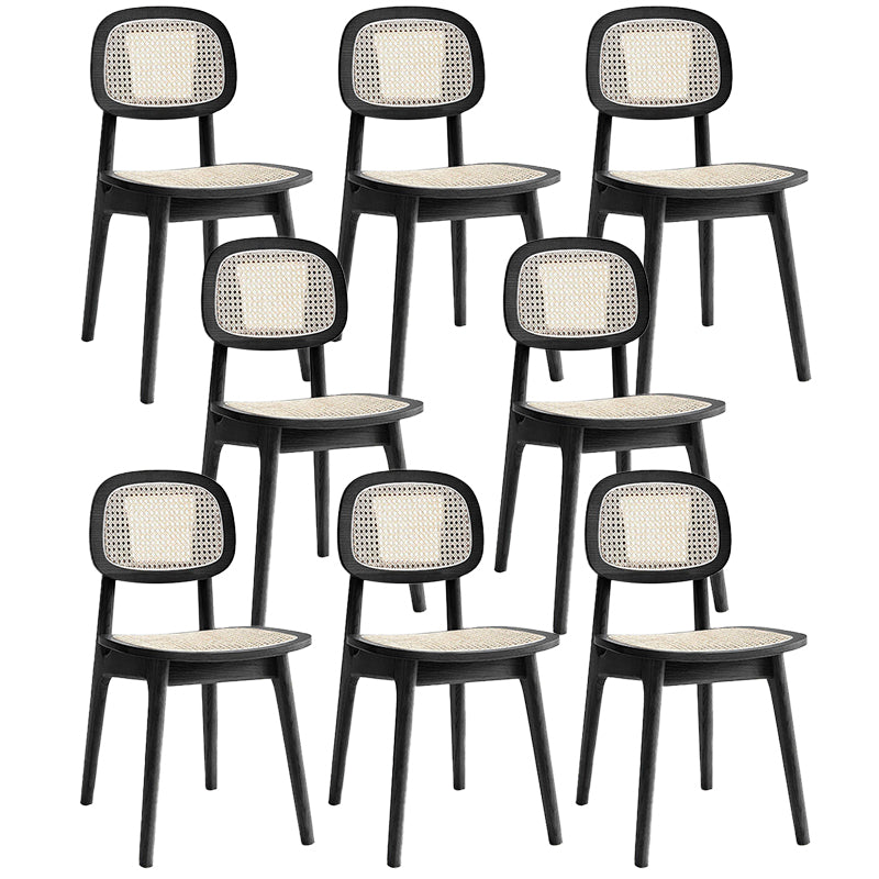 Modern Rattan Dining Chairs Open Back Dining Side Furniture with Wood Legs in Matte Finish