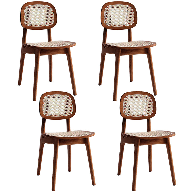 Modern Rattan Dining Chairs Open Back Dining Side Furniture with Wood Legs in Matte Finish