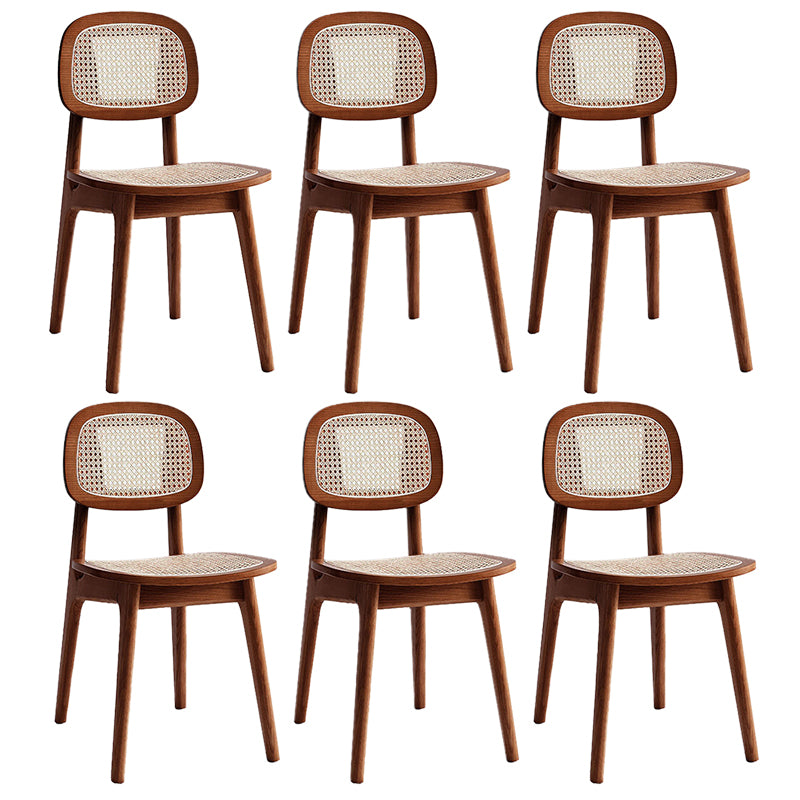 Modern Rattan Dining Chairs Open Back Dining Side Furniture with Wood Legs in Matte Finish