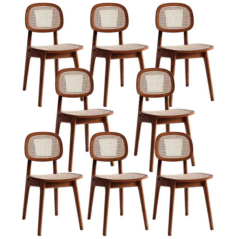 Modern Rattan Dining Chairs Open Back Dining Side Furniture with Wood Legs in Matte Finish