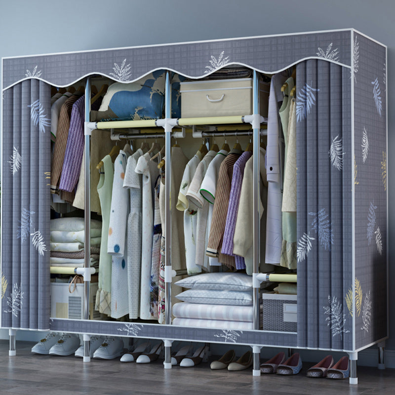 Steel Frame Wardrobe Armoire Contemporary Style Wardrobe with Shelves