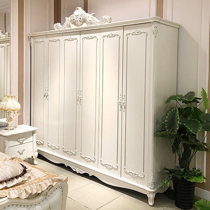 Traditional Wardrobe Armoire White Wooden Wardrobe Cabinet with Legs