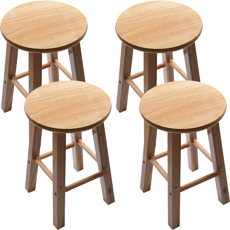 Modern Round Backless Stool Oak Solid Wood Bar Stool in Natural