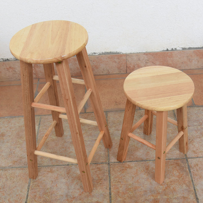 Modern Round Backless Stool Oak Solid Wood Bar Stool in Natural