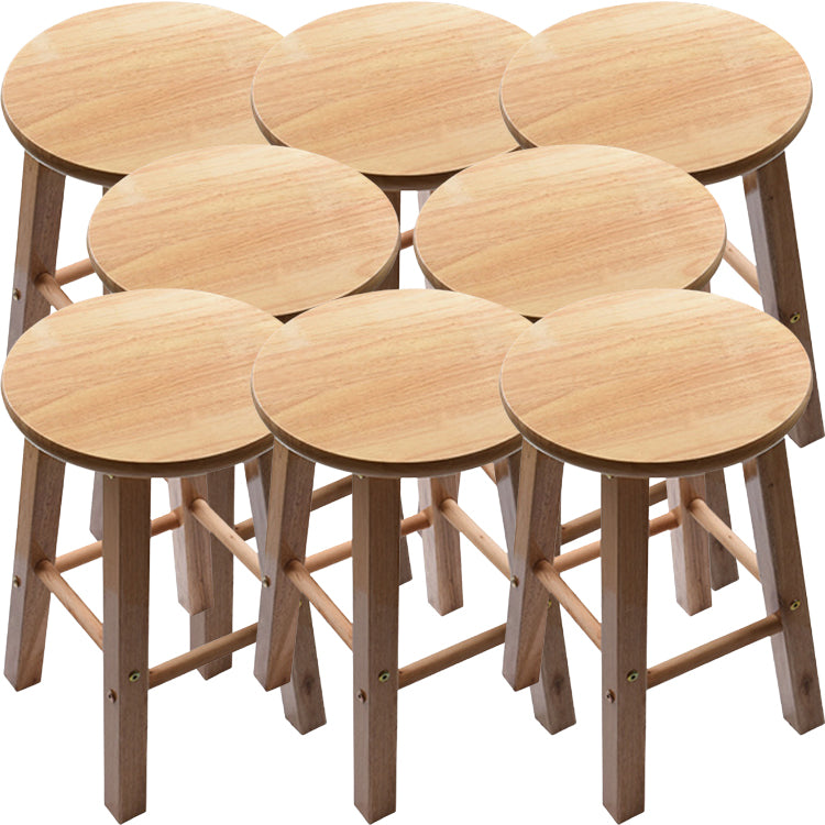 Modern Round Backless Stool Oak Solid Wood Bar Stool in Natural