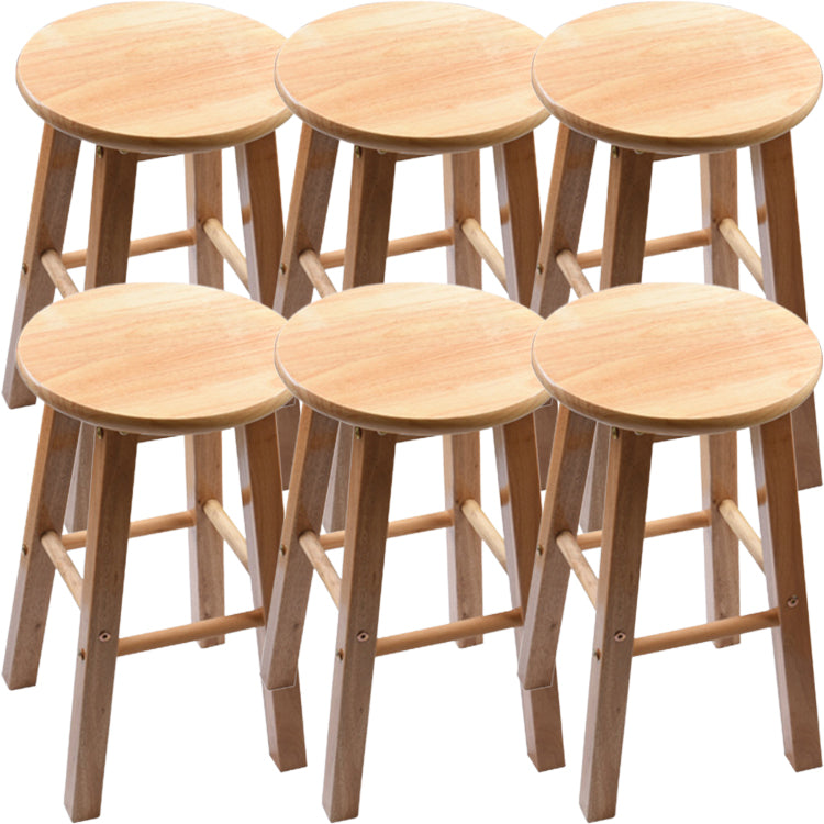 Modern Round Backless Stool Oak Solid Wood Bar Stool in Natural