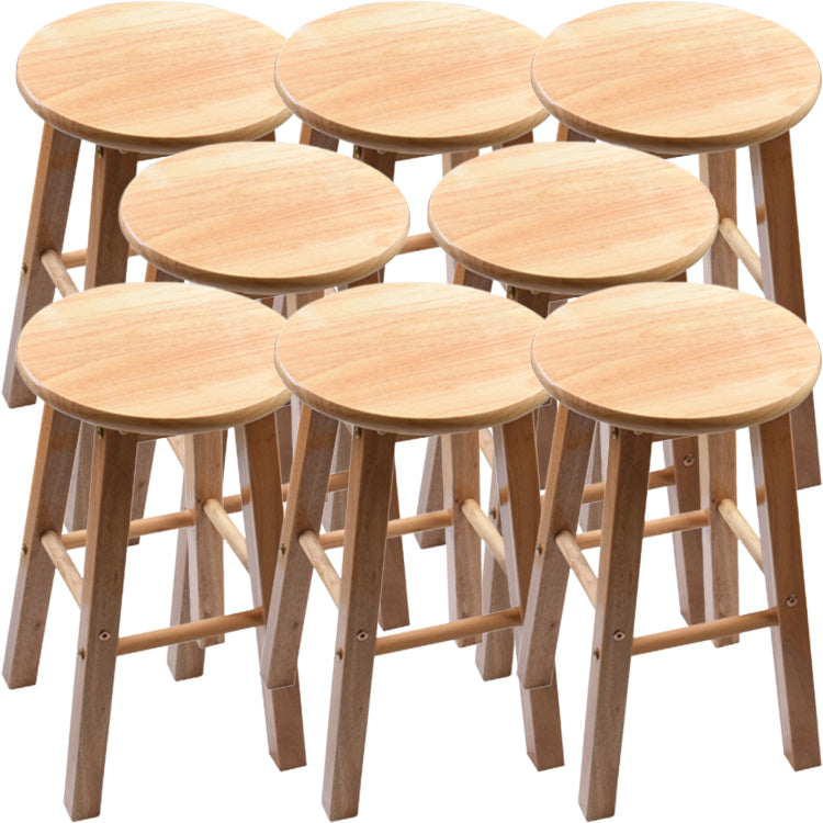 Modern Round Backless Stool Oak Solid Wood Bar Stool in Natural