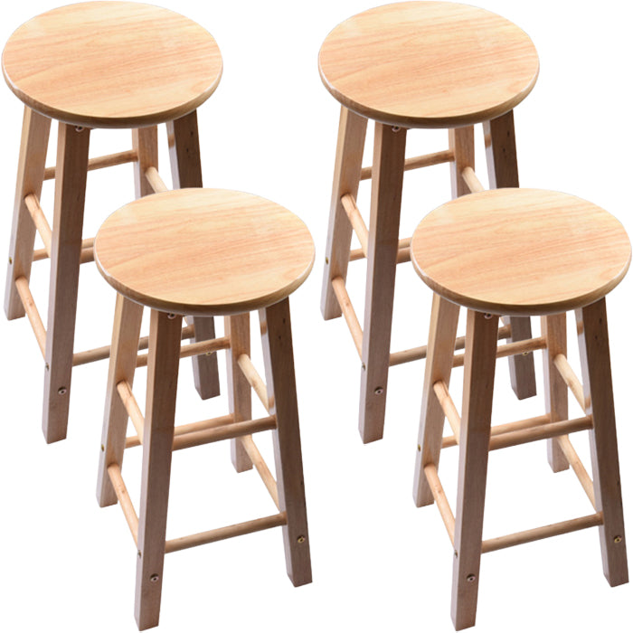 Modern Round Backless Stool Oak Solid Wood Bar Stool in Natural