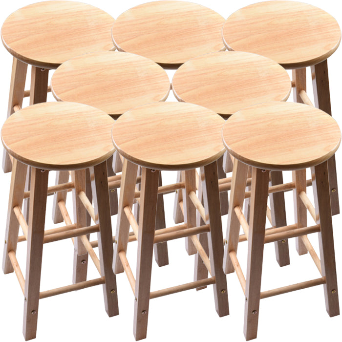 Modern Round Backless Stool Oak Solid Wood Bar Stool in Natural