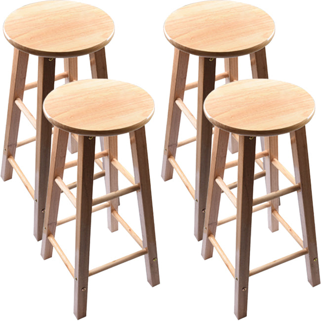 Modern Round Backless Stool Oak Solid Wood Bar Stool in Natural