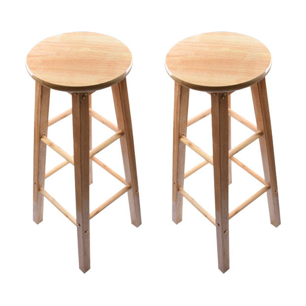 Modern Round Backless Stool Oak Solid Wood Bar Stool in Natural
