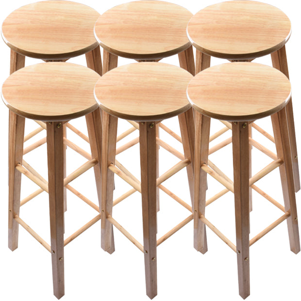 Modern Round Backless Stool Oak Solid Wood Bar Stool in Natural