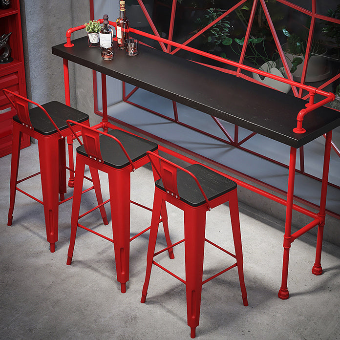 Industrial Red and Black Pub Table Set 1/2/4 Pieces Rectangle Trestle Pub Dining Set
