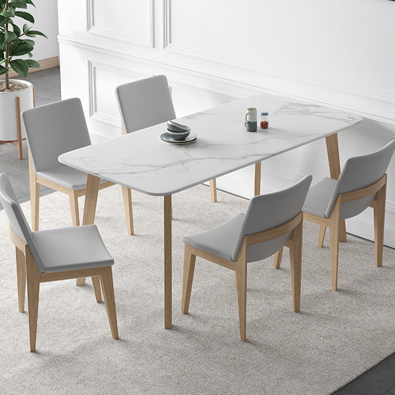 White Stone Top Dining Table Mid-Century Modern Dining Table with 4 Legs