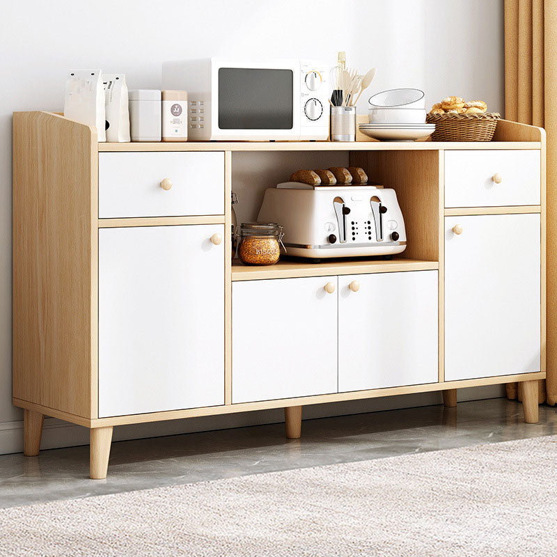 Modern Style Sideboard White Wooden Dining Server with Drawers and Doors