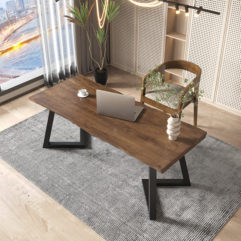 Industrial Style Writing Desk Brown Solid Wood Office Desk for Home