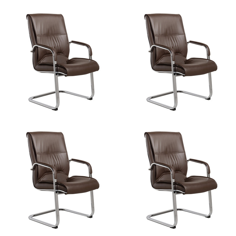 Faux Leather Executive Chair No Wheels Modern Office Chair with Fixed Arms