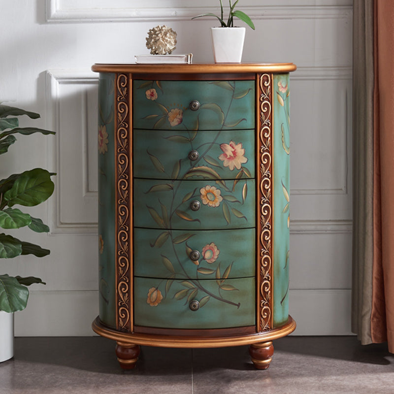 Traditional Style Oval Lingerie Chest Vertical Wooden Storage Chest with 5 Drawers