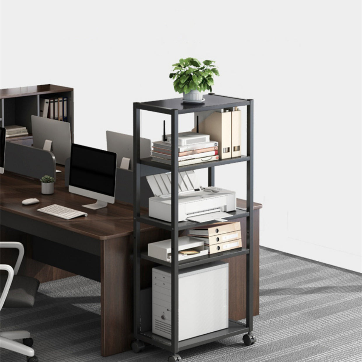 Wood and Metal Bookshelf, Multi Tiers Contemporary Bookcase for Office