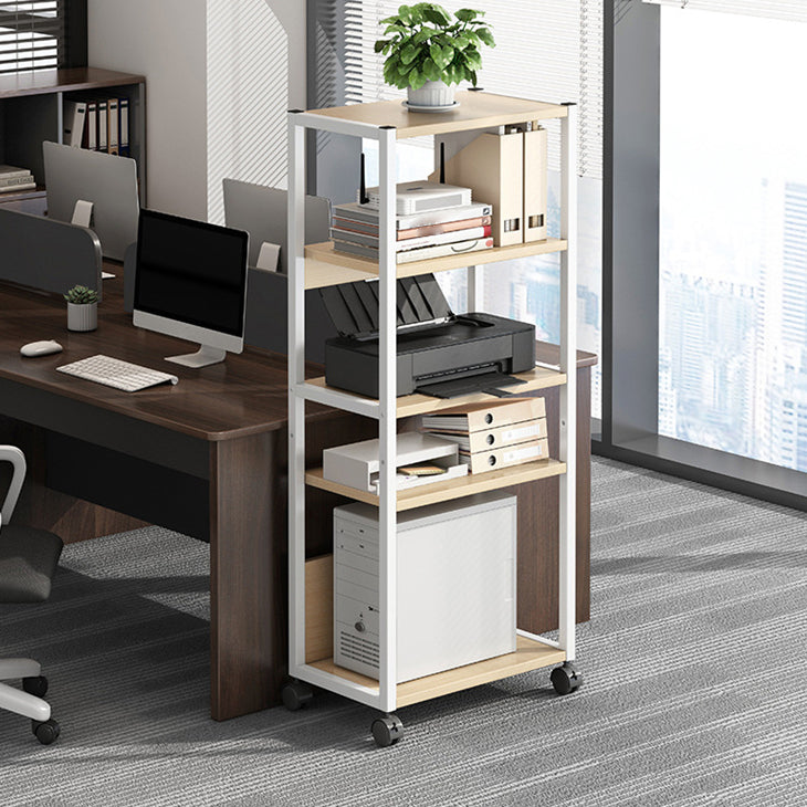 Wood and Metal Bookshelf, Multi Tiers Contemporary Bookcase for Office