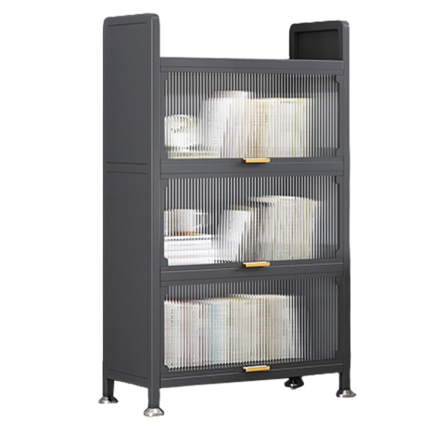 Modern Stainless Steel Bookcase, Grey, Geometric Bookshelf for Any Room with Door