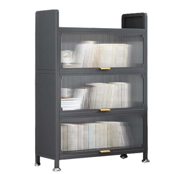 Modern Stainless Steel Bookcase, Grey, Geometric Bookshelf for Any Room with Door