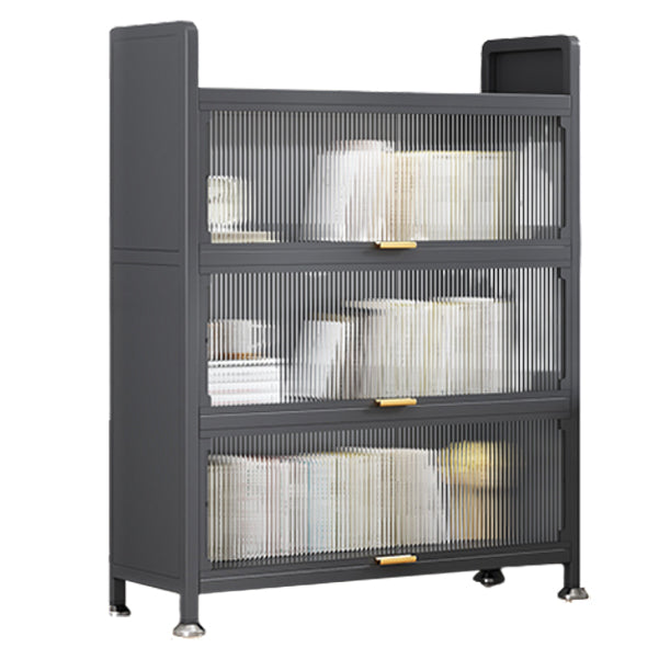 Modern Stainless Steel Bookcase, Grey, Geometric Bookshelf for Any Room with Door