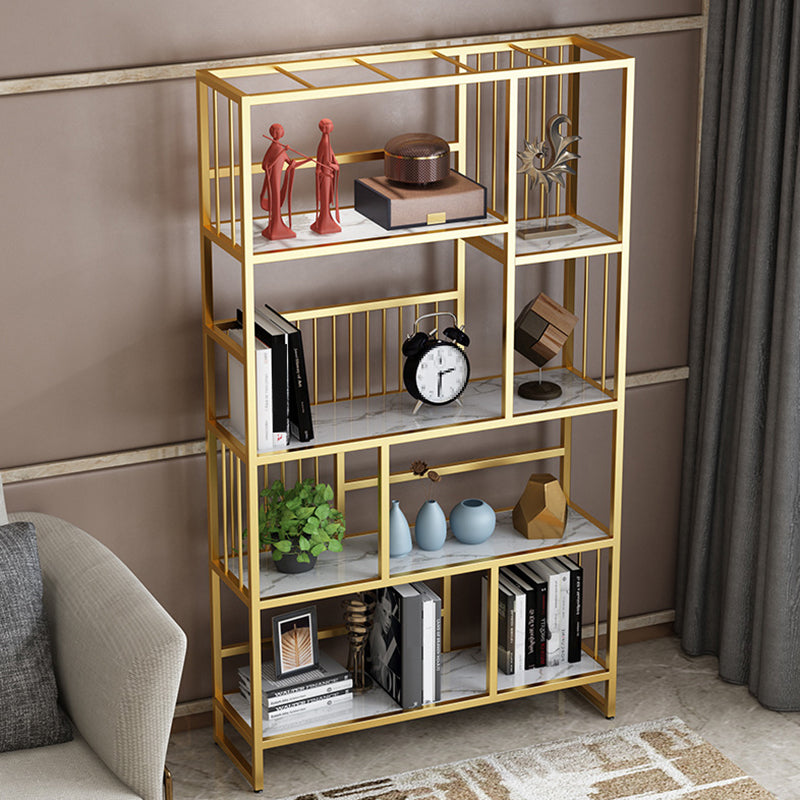 12.2"Wide Standard Bookcase with Multi Shelves in Gold Bookcase for Living Room
