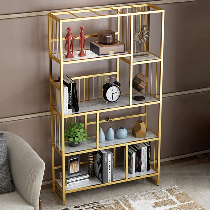 12.2"Wide Standard Bookcase with Multi Shelves in Gold Bookcase for Living Room