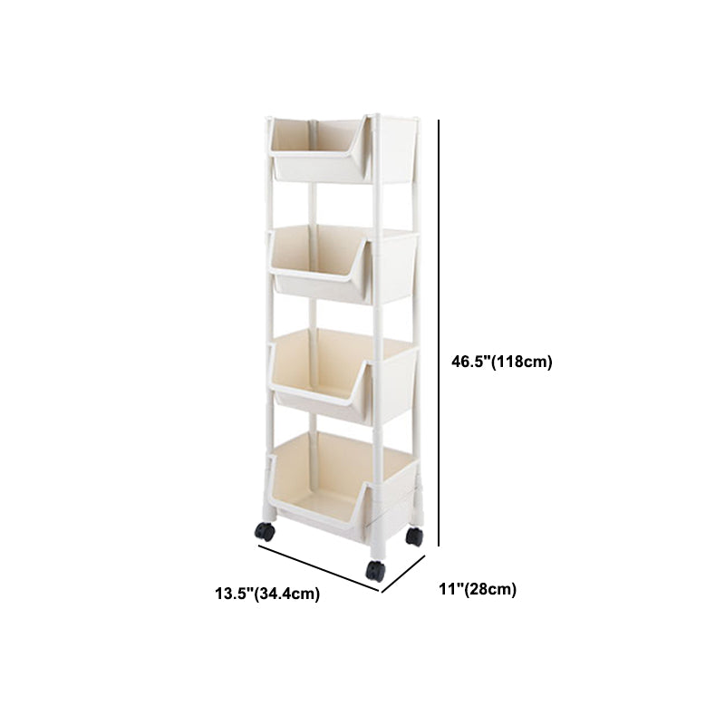 White Contemporary Standard Adjustable with Wheels Plastic Bookshelf for Home