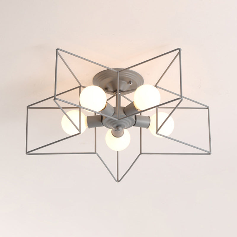 Metal Star Shape Flush Mount Light Industrial Style 5 Lights Flush Mount Ceiling Fixture